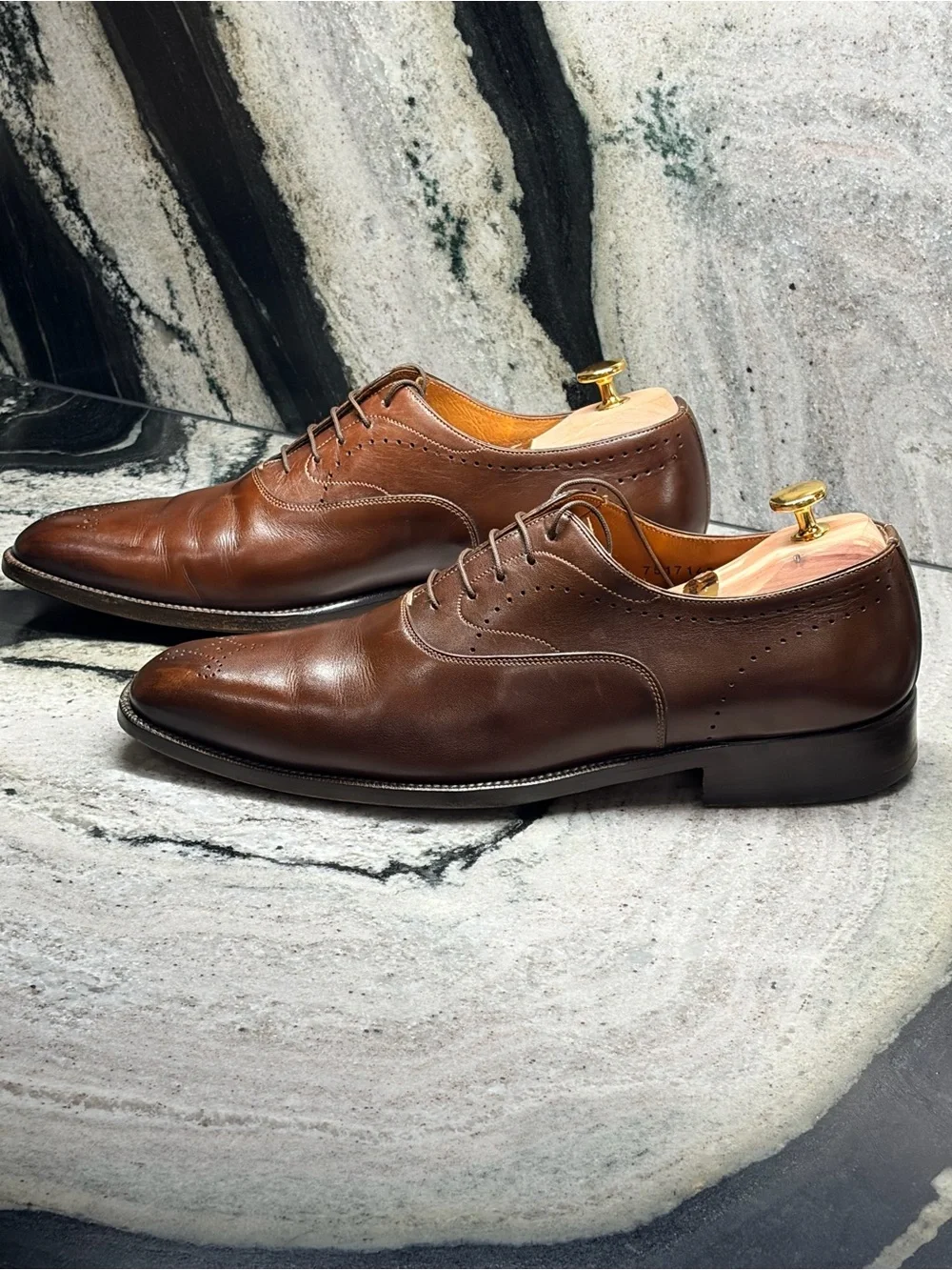 Santoni Men’s 10.5 Brown Leather Brogue Oxford Dress Shoes Italy UK 9.5